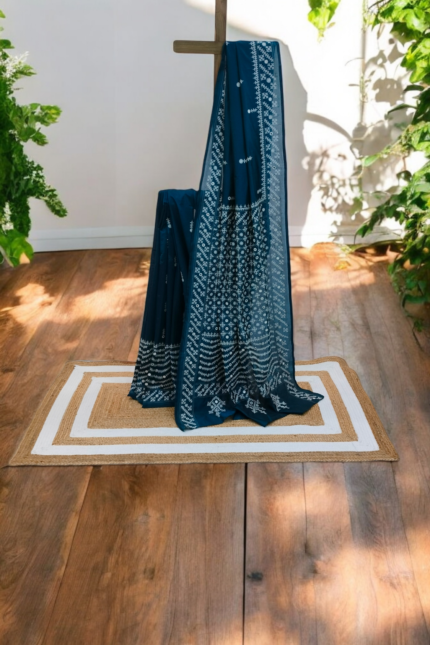 Teal Blue Semi Silk Kutch Kadhai with Abhala Saree