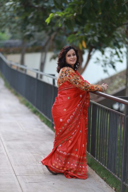 Bright Red Lambani Hand Embroidery Saree