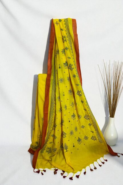 # Canary Yellow Cotton Kasuti Saree