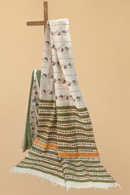 # The Sage & Ivory Meadow: Khesh Kantha Saree