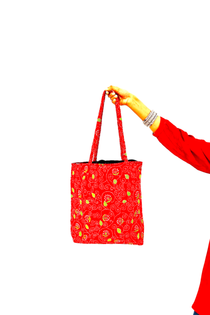 # Red Cotton Kantha Embroidery Tote Bag