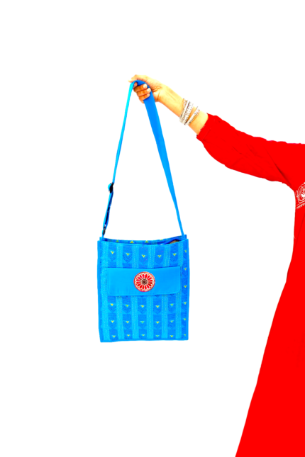 # Peacock Blue Kantha Embroidery Sling Bag